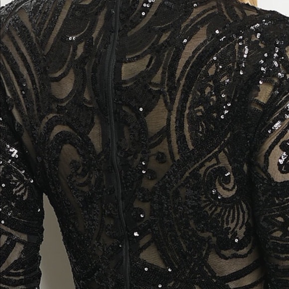 BLACK MOCK NECK LINED SEQUINS DRESS - Picture 5 of 7